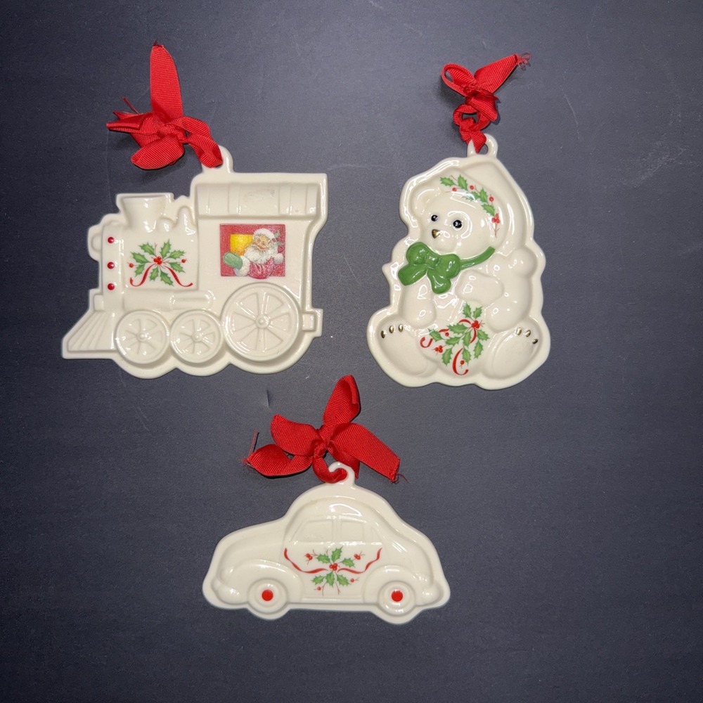 Lenox Holiday Cookie Press Ornaments Train Teddy Bear Car Set Porcelain